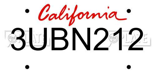 3UBN212 California License Plate