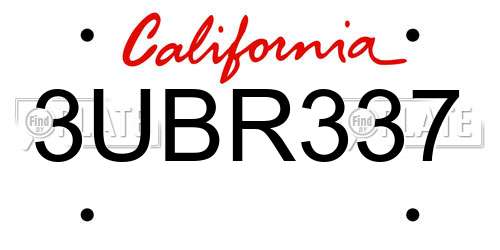 3UBR337 California License Plate