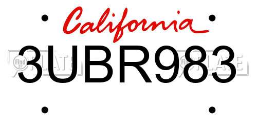 3UBR983 California License Plate