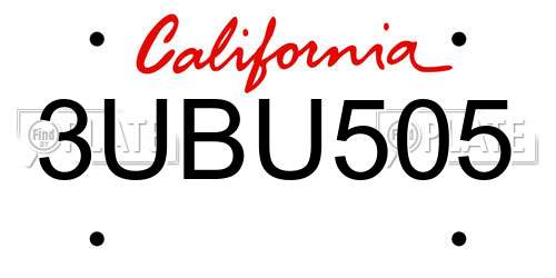 3UBU505 California License Plate