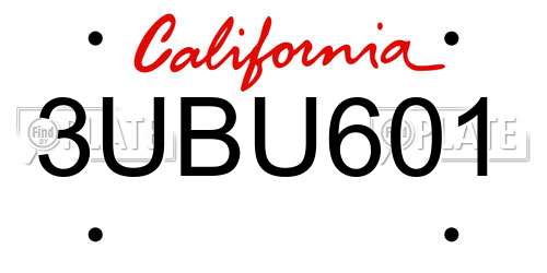 3UBU601 California License Plate