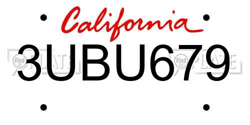 3UBU679 California License Plate