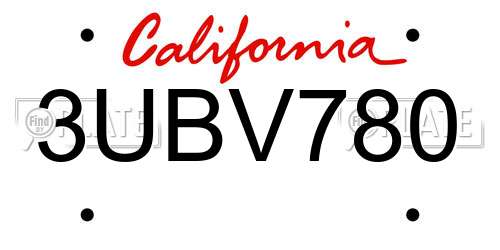 3UBV780 California License Plate