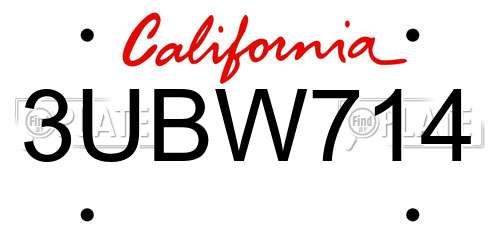 3UBW714 California License Plate