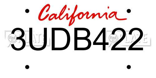 3UDB422 California License Plate