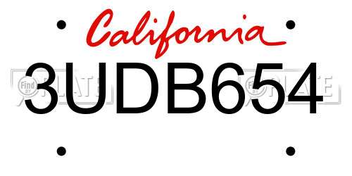 3UDB654 California License Plate