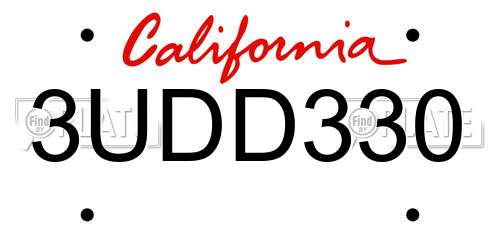 3UDD330 California License Plate