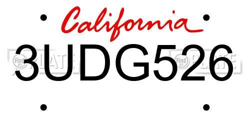 3UDG526 California License Plate