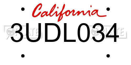 3UDL034 California License Plate