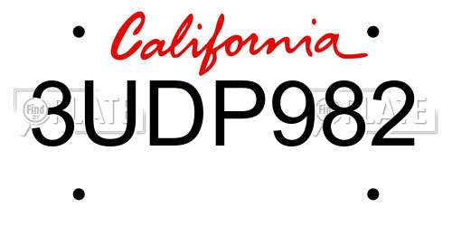3UDP982 California License Plate