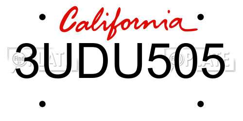3UDU505 California License Plate