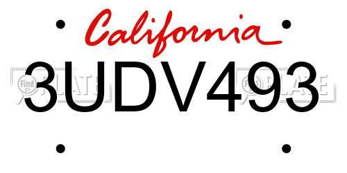 3UDV493 California License Plate