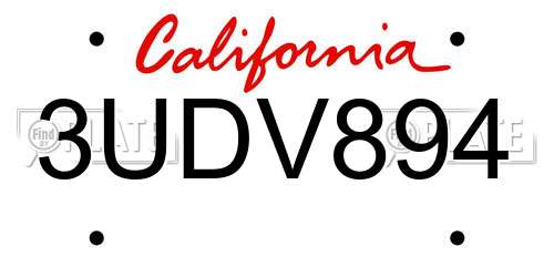 3UDV894 California License Plate