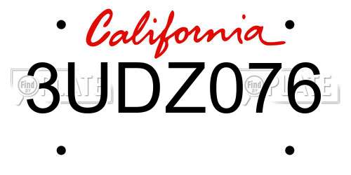 3UDZ076 California License Plate