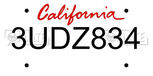 3UDZ834 California License Plate