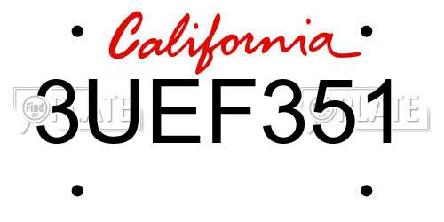 3UEF351 California License Plate