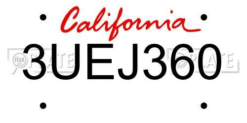 3UEJ360 California License Plate