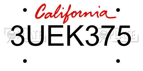 3UEK375 California License Plate