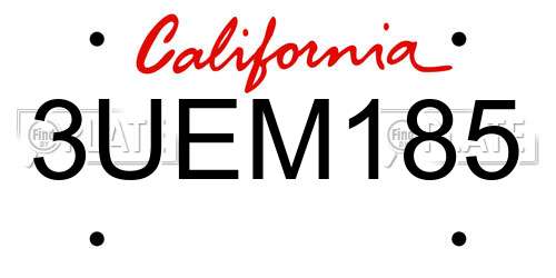 3UEM185 California License Plate