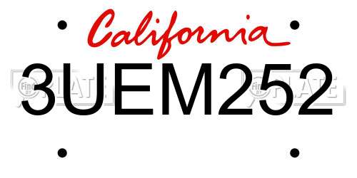 3UEM252 California License Plate