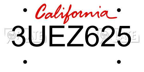 3UEZ625 California License Plate