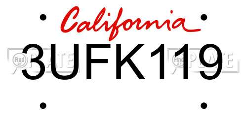 3UFK119 California License Plate