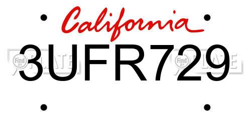 3UFR729 California License Plate