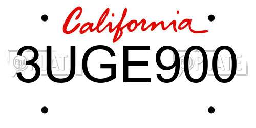 3UGE900 California License Plate