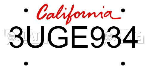 3UGE934 California License Plate