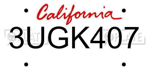 3UGK407 California License Plate
