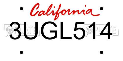 3UGL514 California License Plate