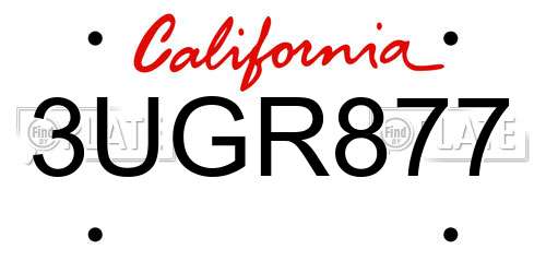 3UGR877 California License Plate