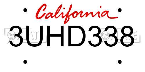 3UHD338 California License Plate