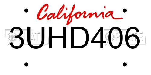 3UHD406 California License Plate