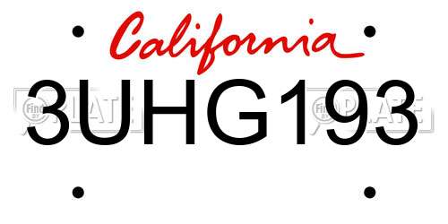 3UHG193 California License Plate