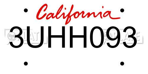 3UHH093 California License Plate