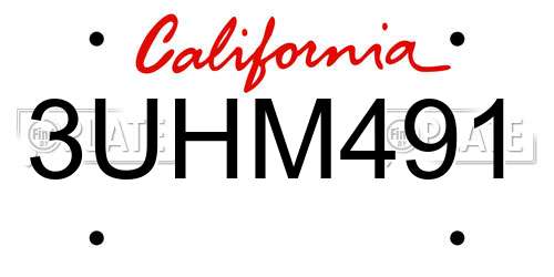 3UHM491 California License Plate