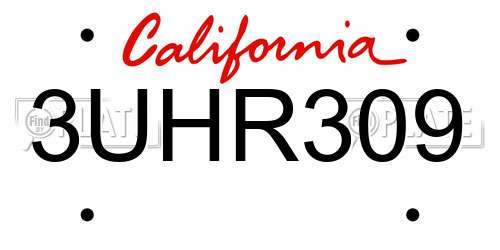 3UHR309 California License Plate