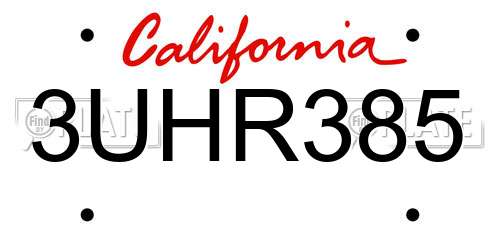 3UHR385 California License Plate