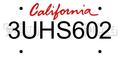 3UHS602 California License Plate