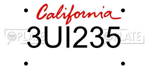 3UI235 California License Plate