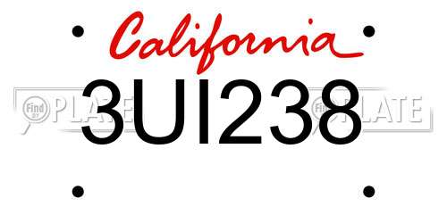 3UI238 California License Plate