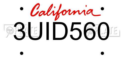 3UID560 California License Plate