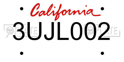 3UJL002 California License Plate
