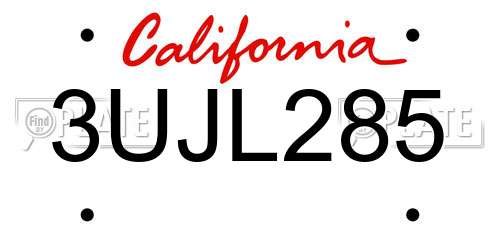 3UJL285 California License Plate