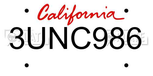 3UNC986 California License Plate