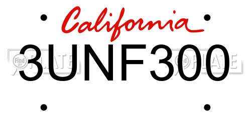 3UNF300 California License Plate