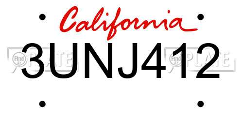 3UNJ412 California License Plate