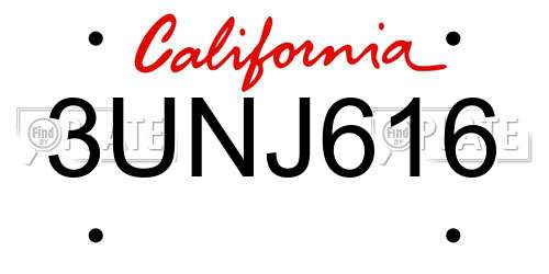3UNJ616 California License Plate