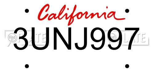 3UNJ997 California License Plate